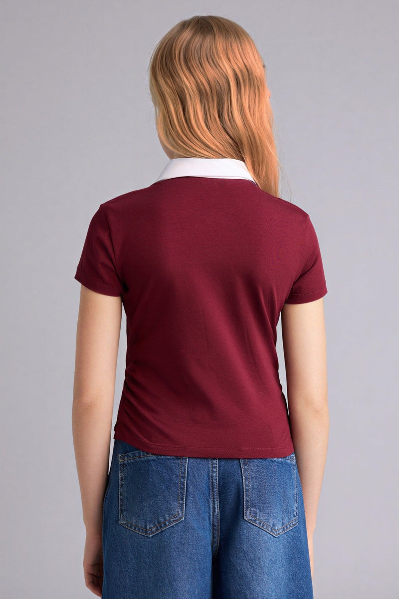 ديفاكتو تيشيرت بولو بناتي نص كم بطبعة شعار سليم فيت - Image 5